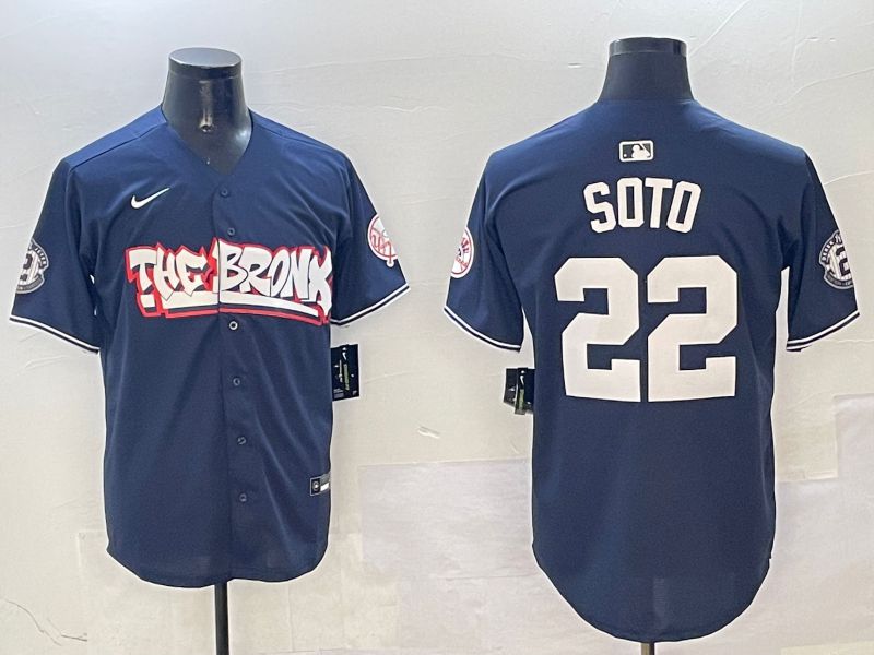 Men New York Yankees #22 Soto Drak Blue four generations Joint Name 2025 Nike MLB Jersey style 1